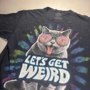 DOM Let's Get Weird Cat T-Shirt Black Tie‎ Dye Graphic Tee